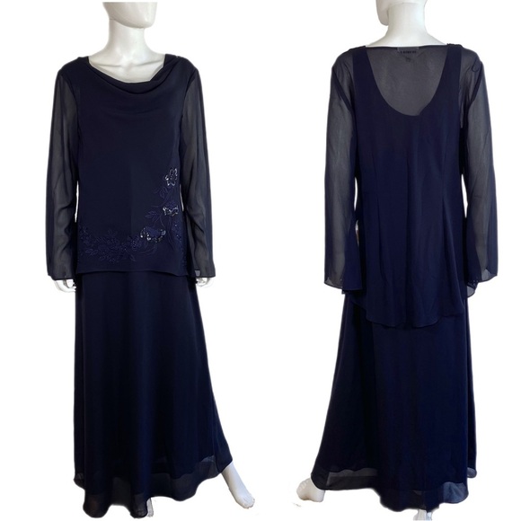 Studio I 2pc. Beaded Navy Blue Elegant Special Event Dress - Picture 1 of 14